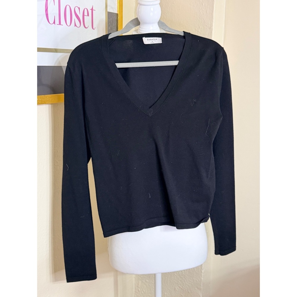 Babaton Aritzia Black V-Neck Long Sleeve Sweater Fine Knit Size M